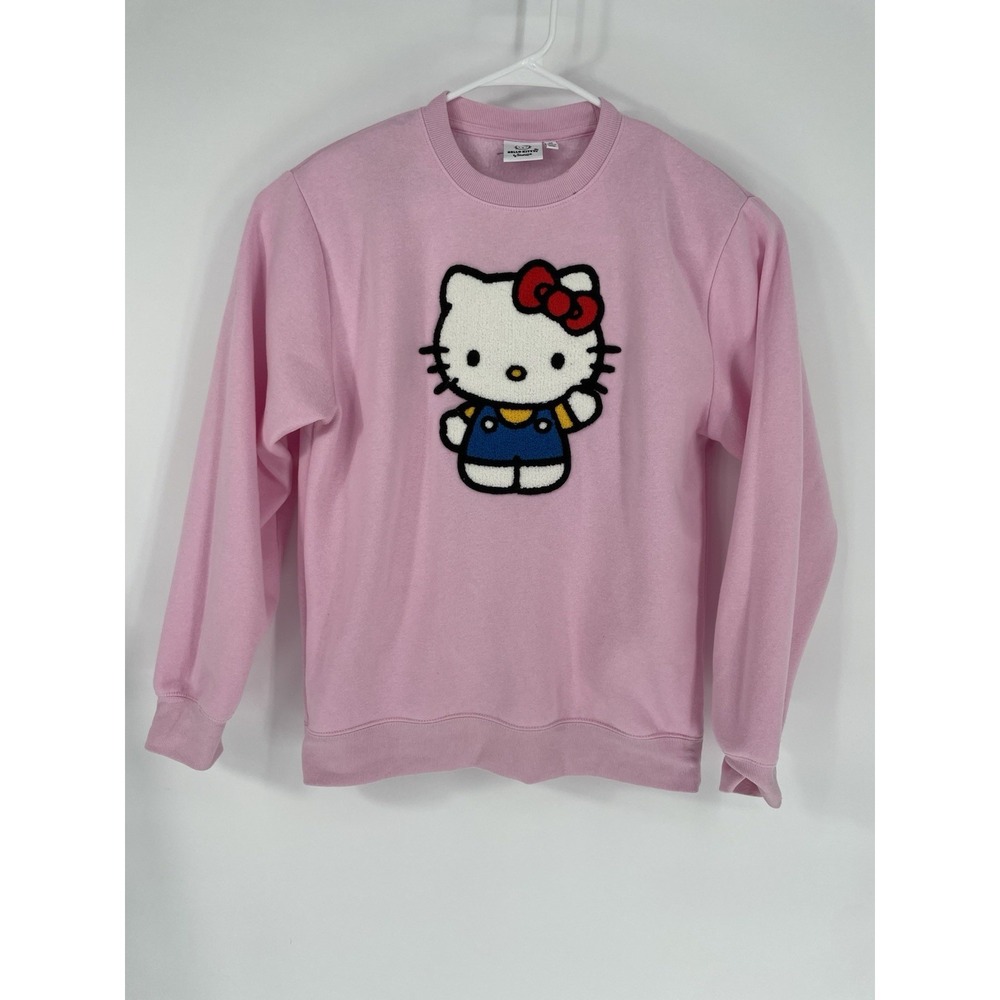 Sanrio Hello Kitty Adult Sz Med Pink Chenille Patch Crewneck Fleece Sweatshirt